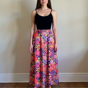 vintage 1960s flower power maxi skirt psychedelic floral print dress hippie mod